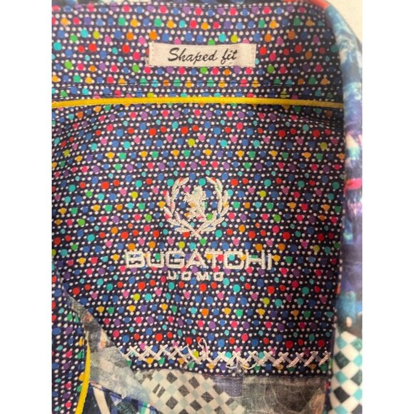 Bugatchi Uomo Shaped Fit Artistic Urban Collage Flip Cuffs Shirt Small - Picture 5 of 5